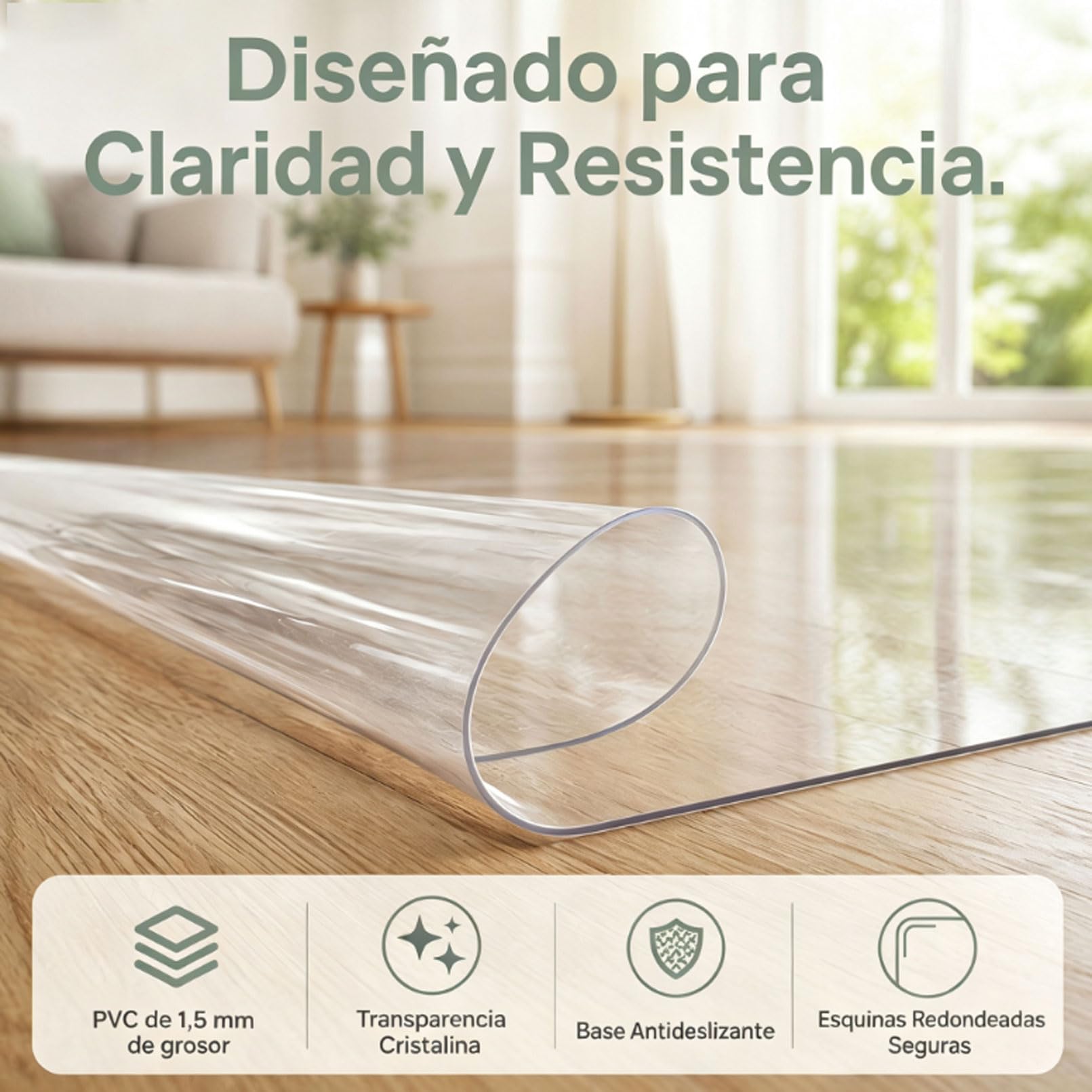 Tapete PVC Transparente Protector Parquet 45x120cm 1,5 mm Alfombrilla Antideslizante Silla Oficina con Ruedas Antiarañazos