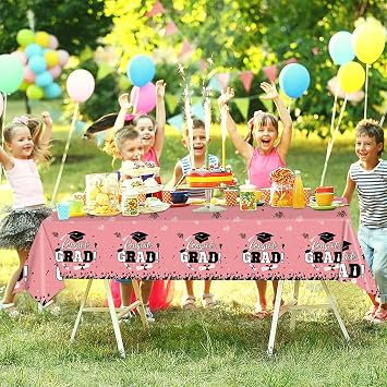 3 Pack Graduation Tablecloth 54 x 108 Inch Disposable Plastic Table Cloth for Graduation Party Decorations Class of 2026 Table Covers Rectangle (Pink)