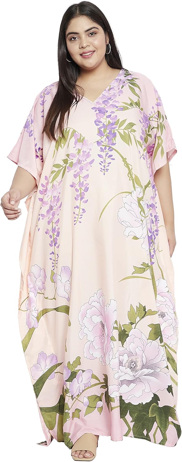 Oussum Women Kaftan Plus Size Polyester Summer Lightweight Caftan Swimsuit Cover Ups Maxi African Mumu Lounge House Dress