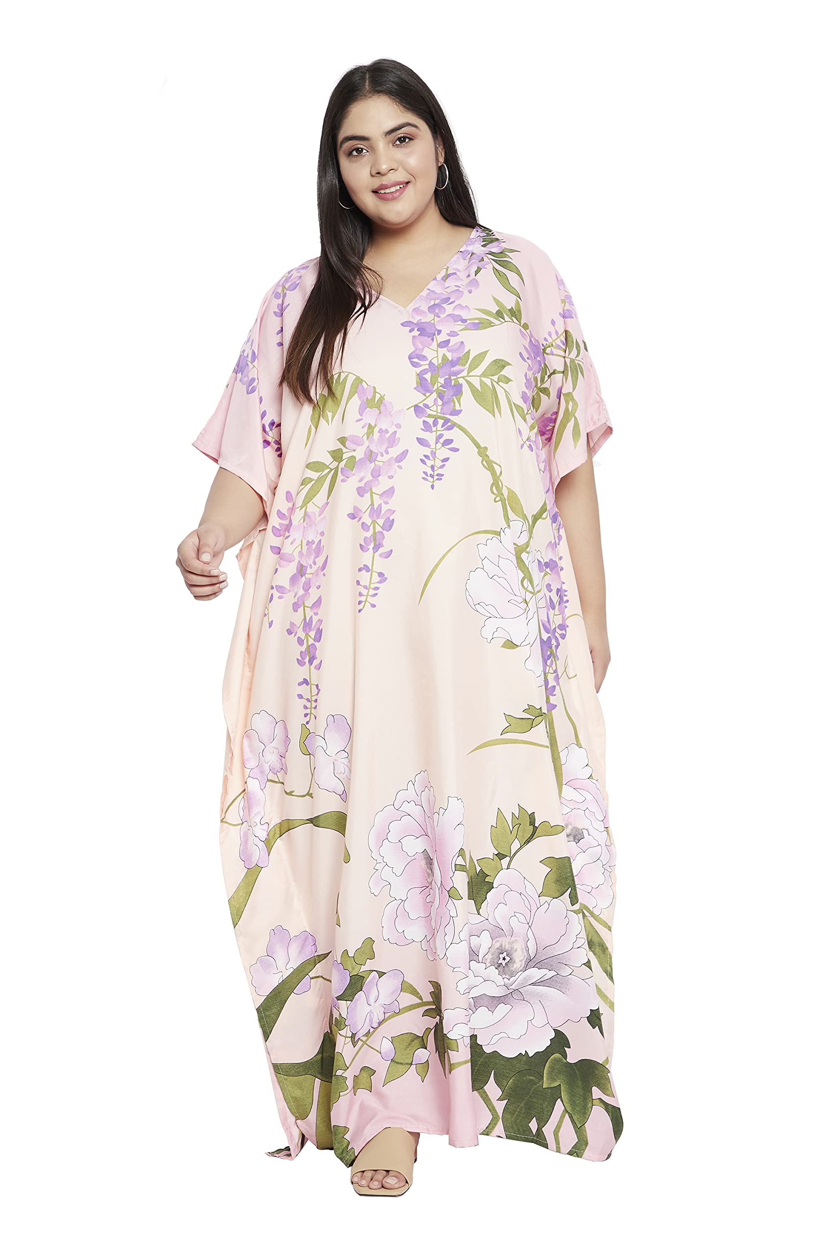 Oussumgypsie Blu Floral Plus Size Kaftan Ladies Kimono Maxi Dress