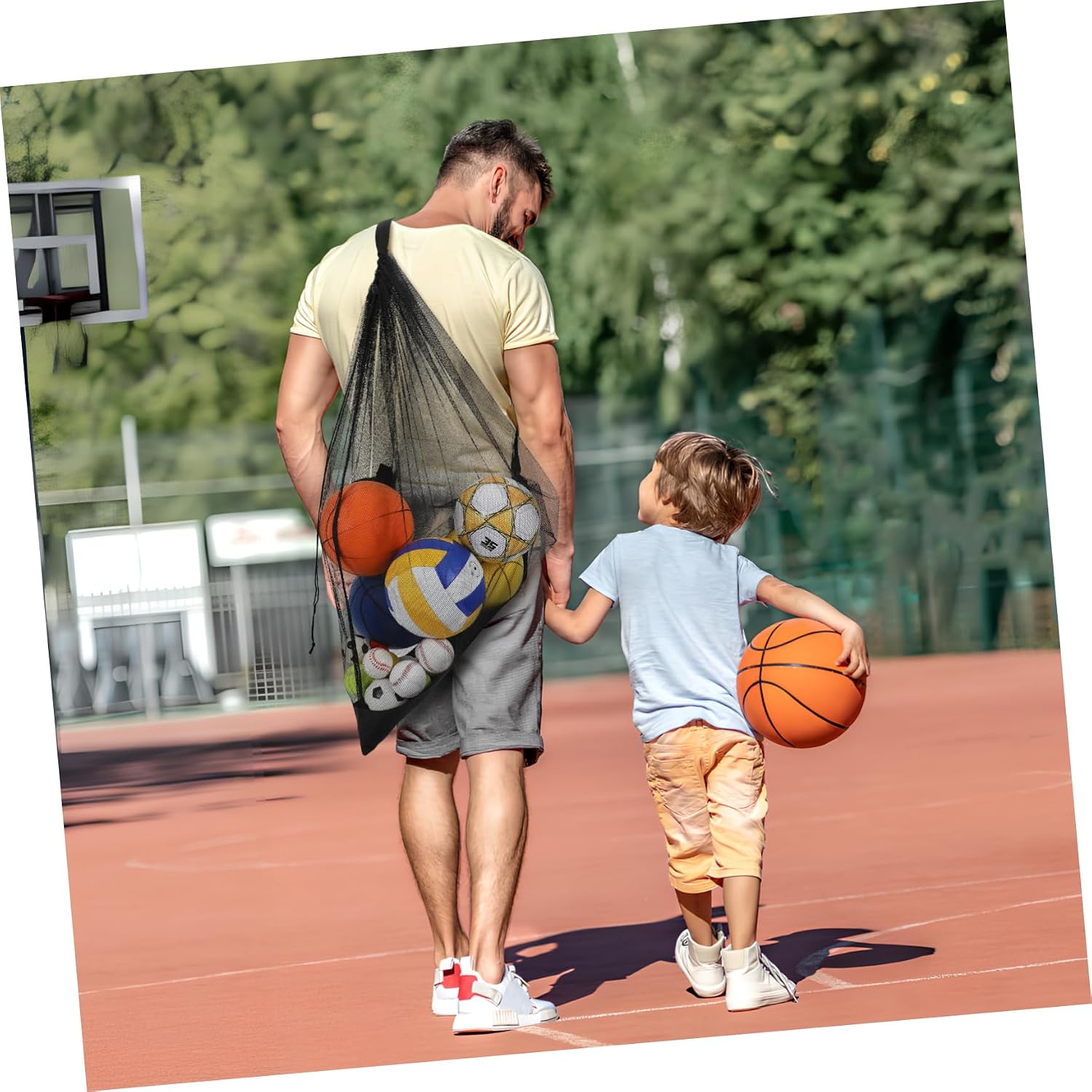 LIOOBO Large Capacity Mesh Ball Bag for Sports Drawstring Football Basketball Volleyball Soccer Storage Bag Zippered Pocket