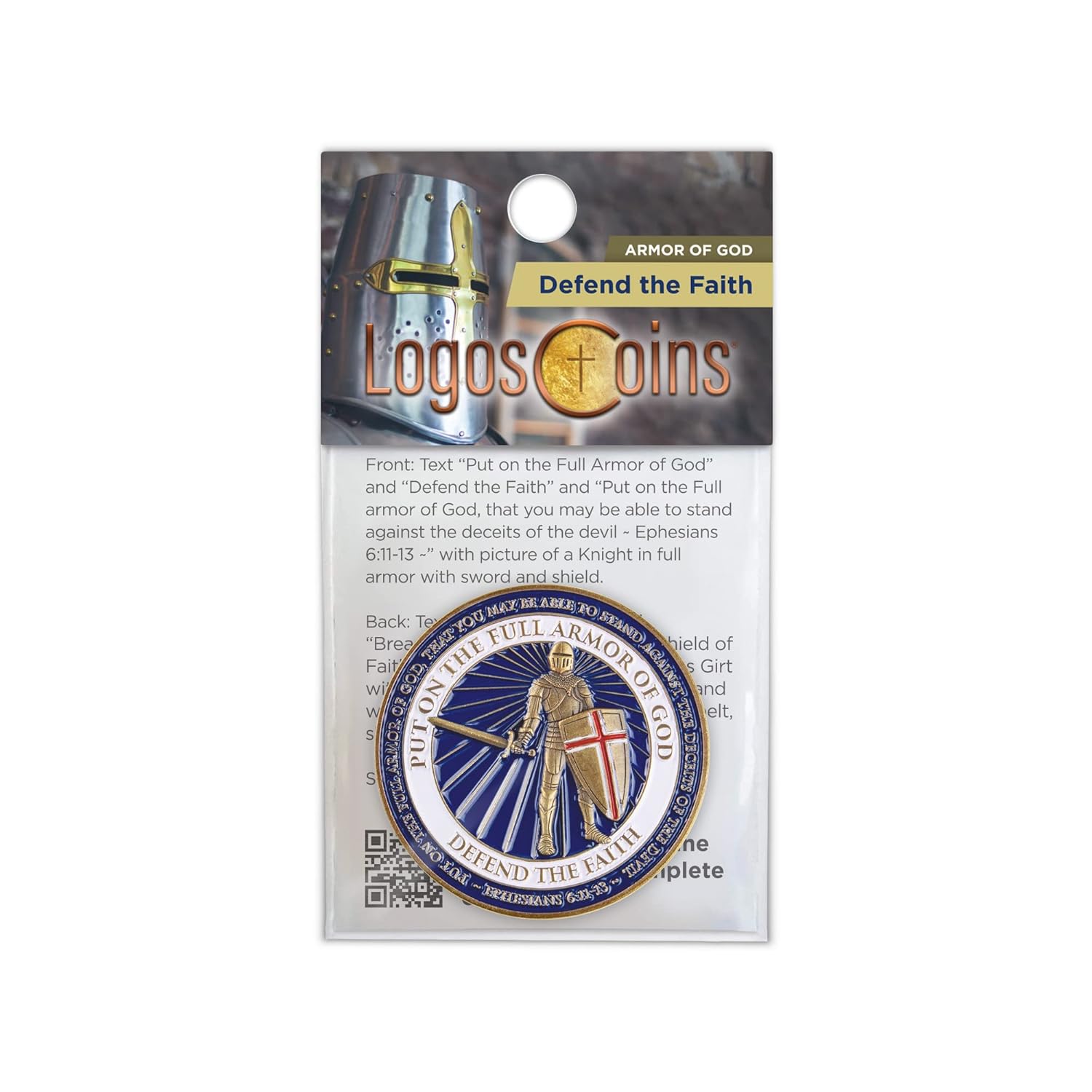 Defend the Faith Armor of God Religious Challenge Coins, Bulk Pack of 10, for Bible Study & Collectors, Shining Knight in Gods Armour, Motivational Commemorative Coin, Inspirational Scripture Token
