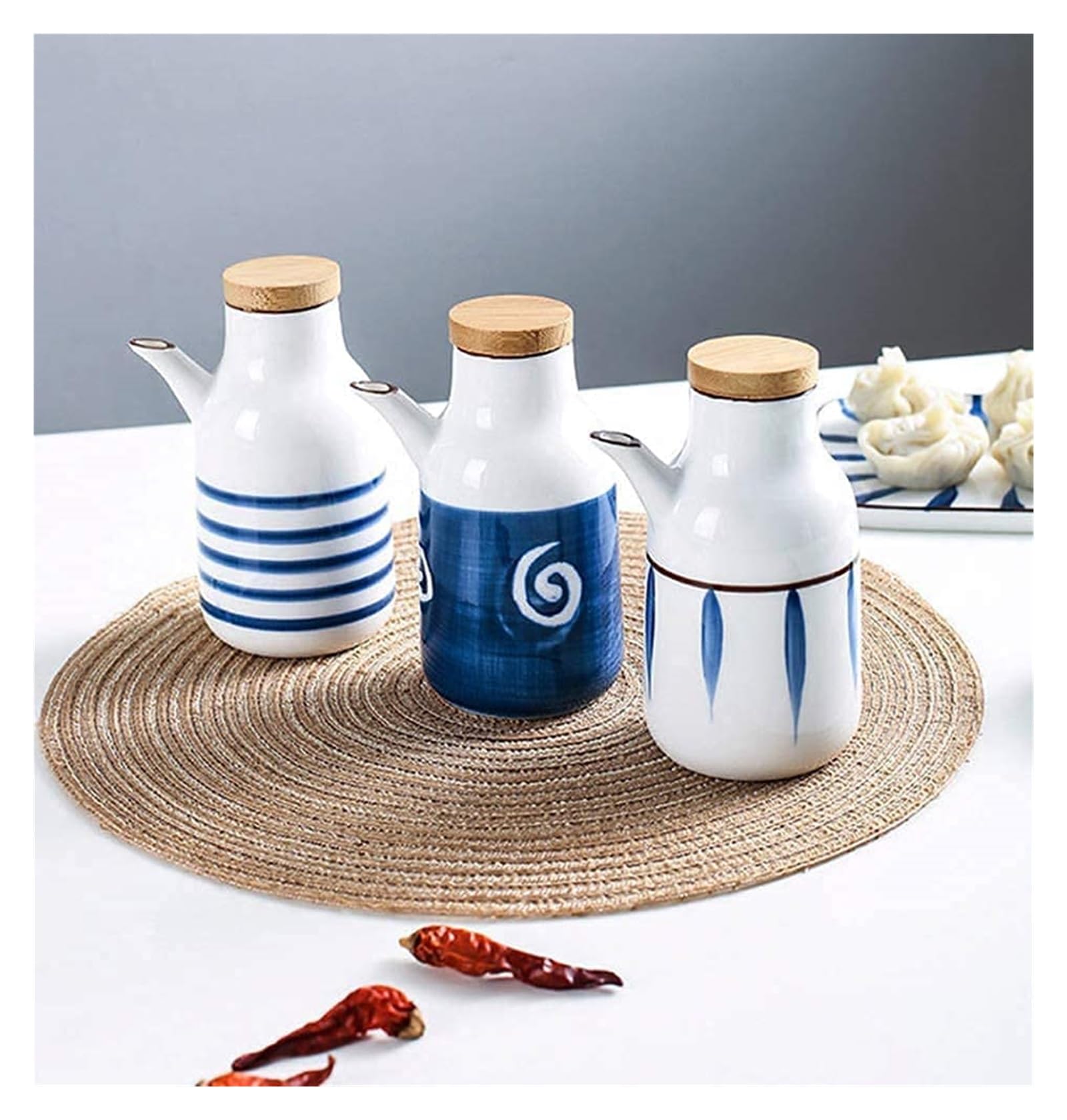 Distributore di Olio E Aceto, Piccolo Contenitore per Olio E Aceto in Ceramica da 350 Ml, Bottiglia per Aceto, Stile Giapponese, Cucina Artigianale,14 * 6.8cm