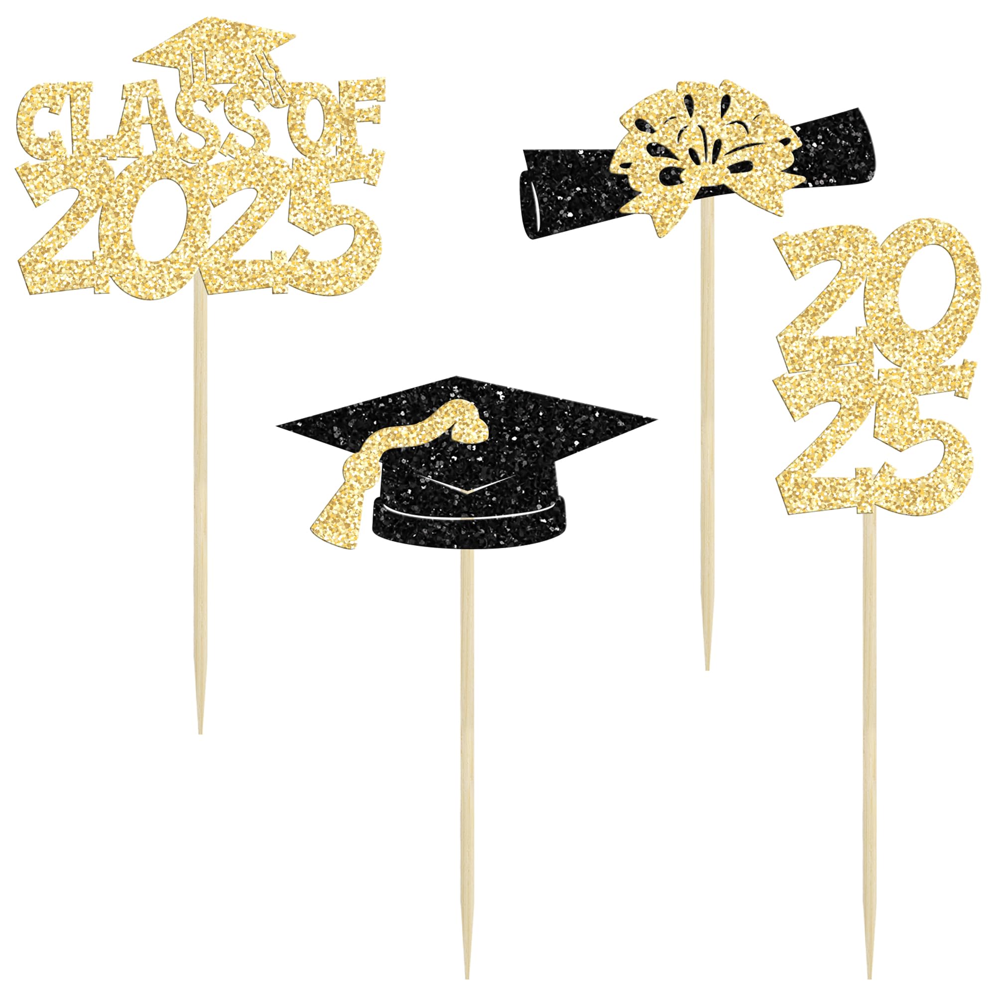 Ephlyn 36Pcs 2026 Graduation Theme Cupcake Toppers Glitter Class of 2026 Congrats Grad Diploma Graduation Cap Cupcake Picks for 2026 Graduation Theme Party Cake Decorations Supplies Gold - Image 3