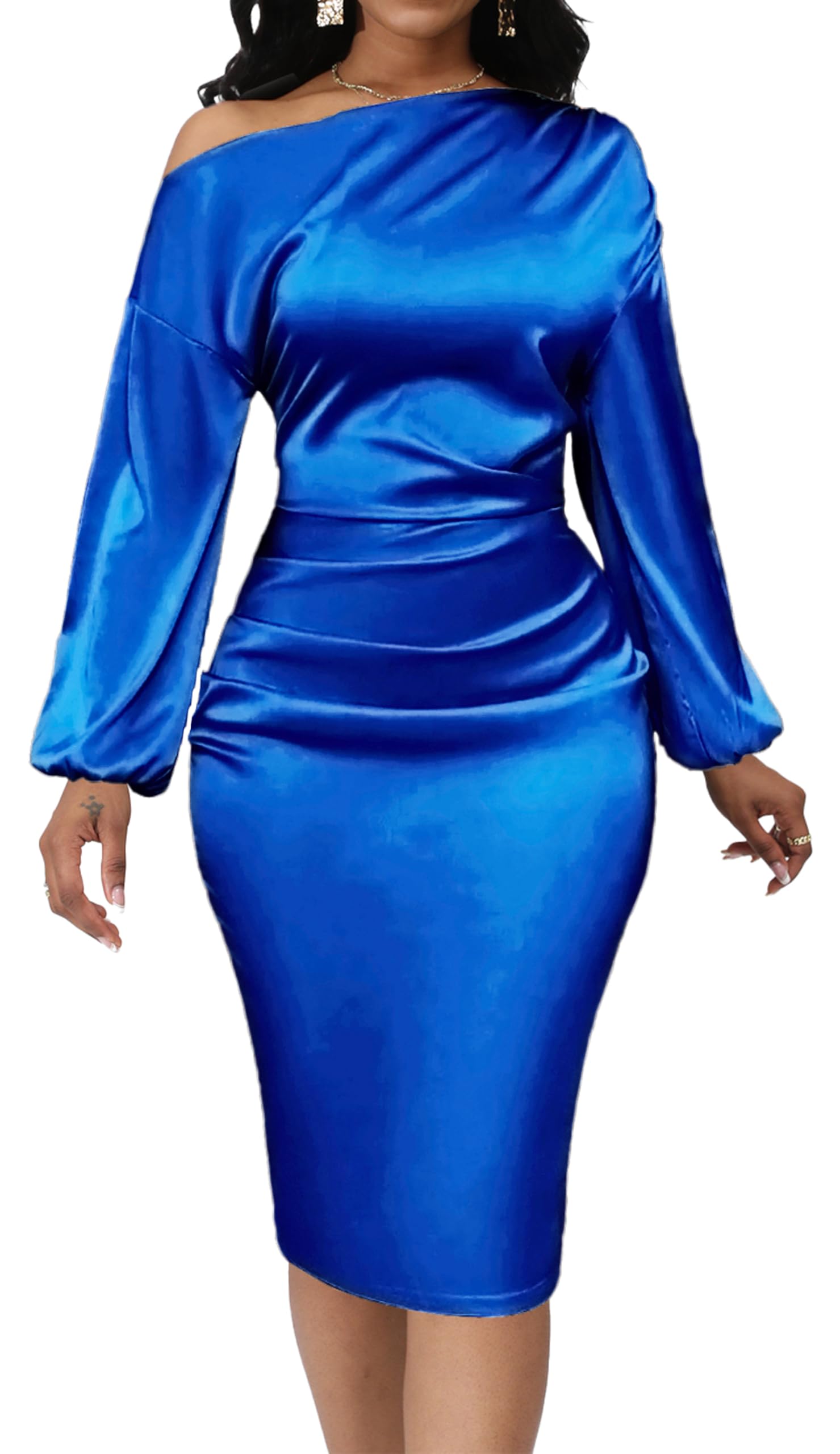 Yiershu Women's Sexy Fall Off Shoulder Bodycon Dress Elegant Long Sleeve Formal Cocktail Party Midi Maxi Dresses