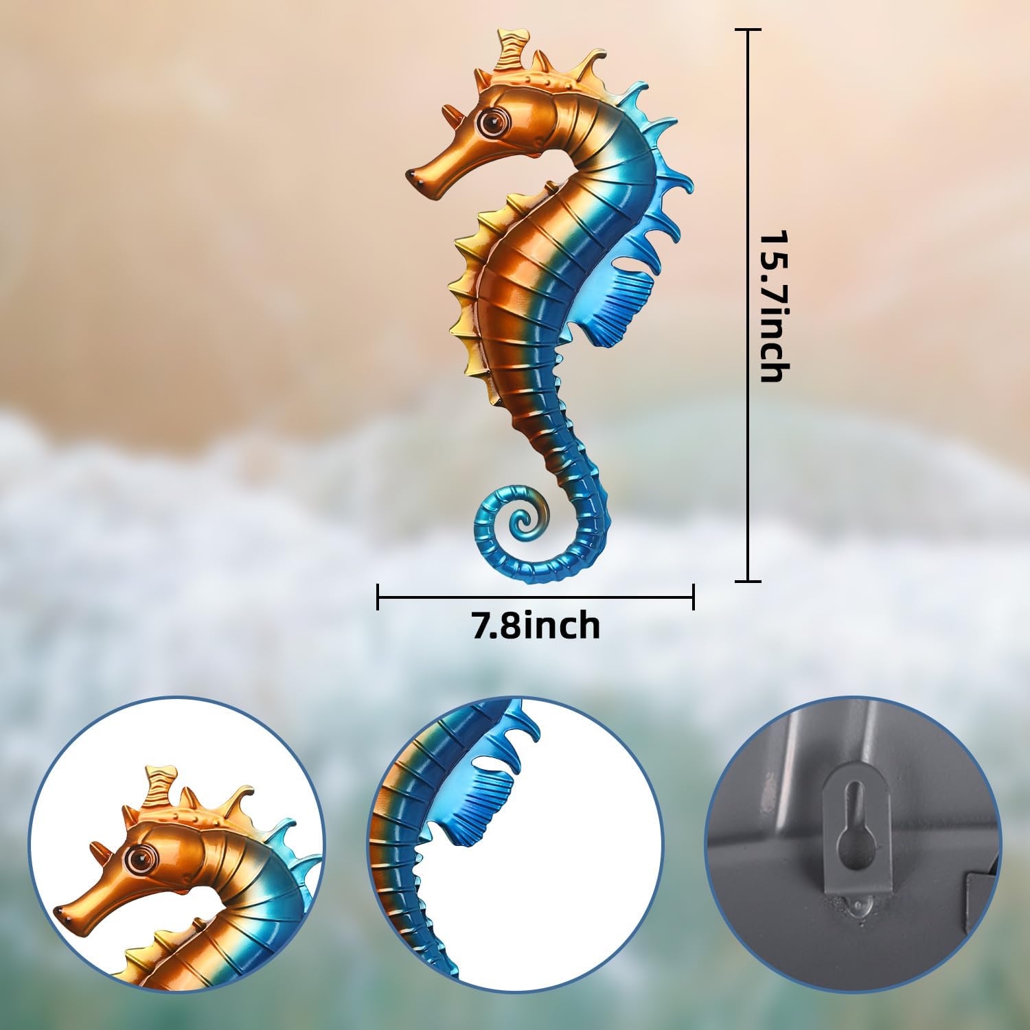 Ocean Dreams Metal Wall Art - (Seahorse) 2-Piece Handcrafted Iron Sea Creature Cutouts - Coastal Style Home Decor - Unique Gift