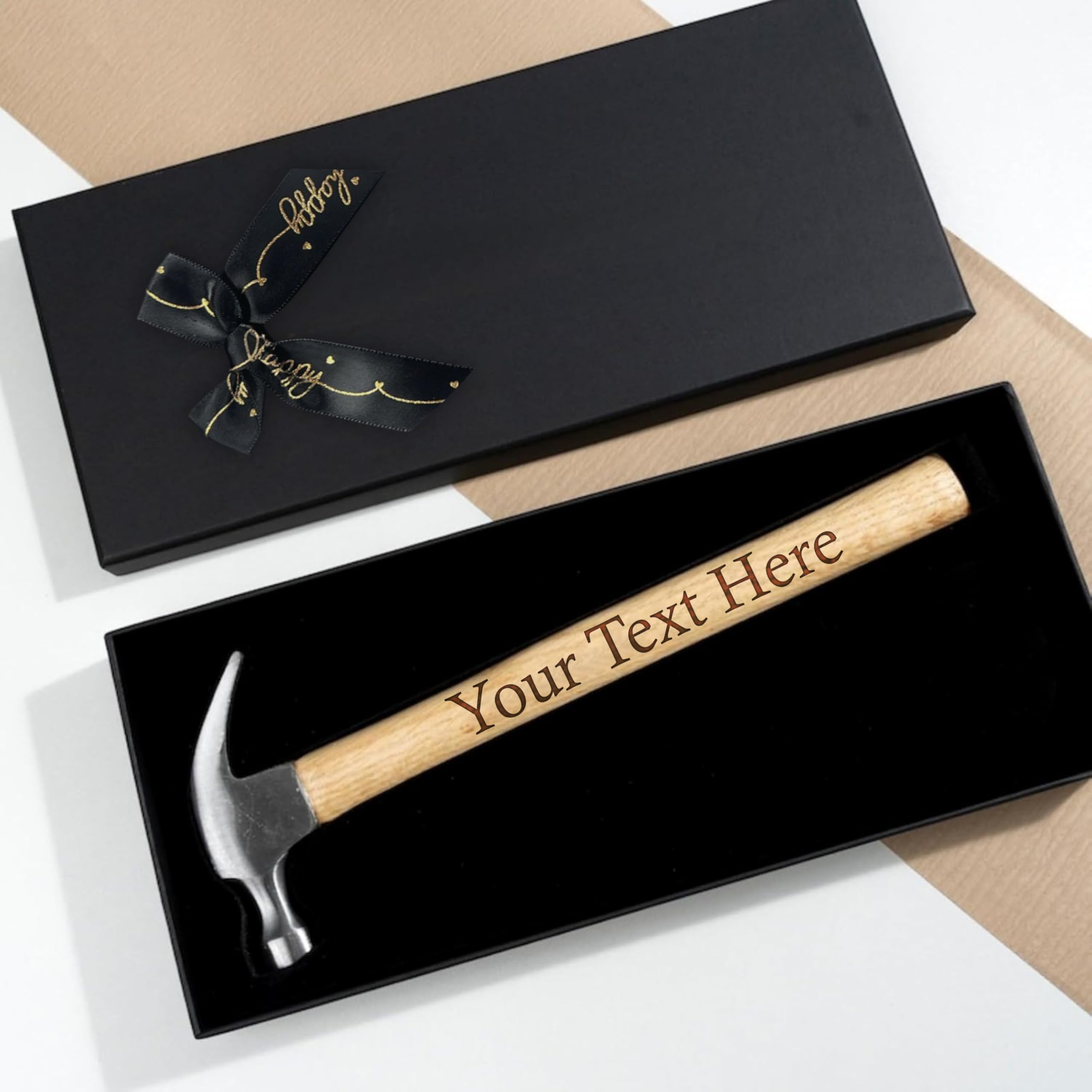 PB TECH Personalised Father's Day Engraved Hammer with Gift Box, Customise with Any Message Text, Custom Hammer with A Special Message Presents for Dad, Grandfather, Birthday, Christmas, Fathers Day