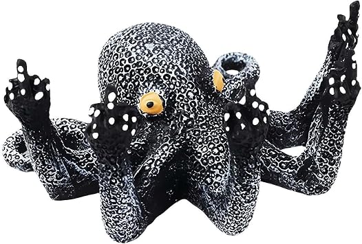 Glow in The Dark Octopus Statue - Resin Octopus Figurine with Cheeky Gesture, Funny Desk Decor for Office and Home, Novelty Ocean Animal Sculpture Shelf Accent, Gag Gift for Friends, 5-Inch black