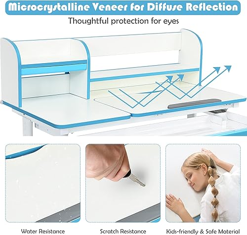 Miniatura 6 de Costzon Escritorio para niños, 48 x 24 x 33 - 43 pulgadas, escritorio de estudio de altura ajustable con cajón, escritorio inclinado, estuche de