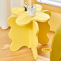 Vista 16 de HM&DX Mini mesa de centro de pétalos, mesa auxiliar de madera maciza con ondas de dibujos animados con patas en forma de X, mesa auxiliar