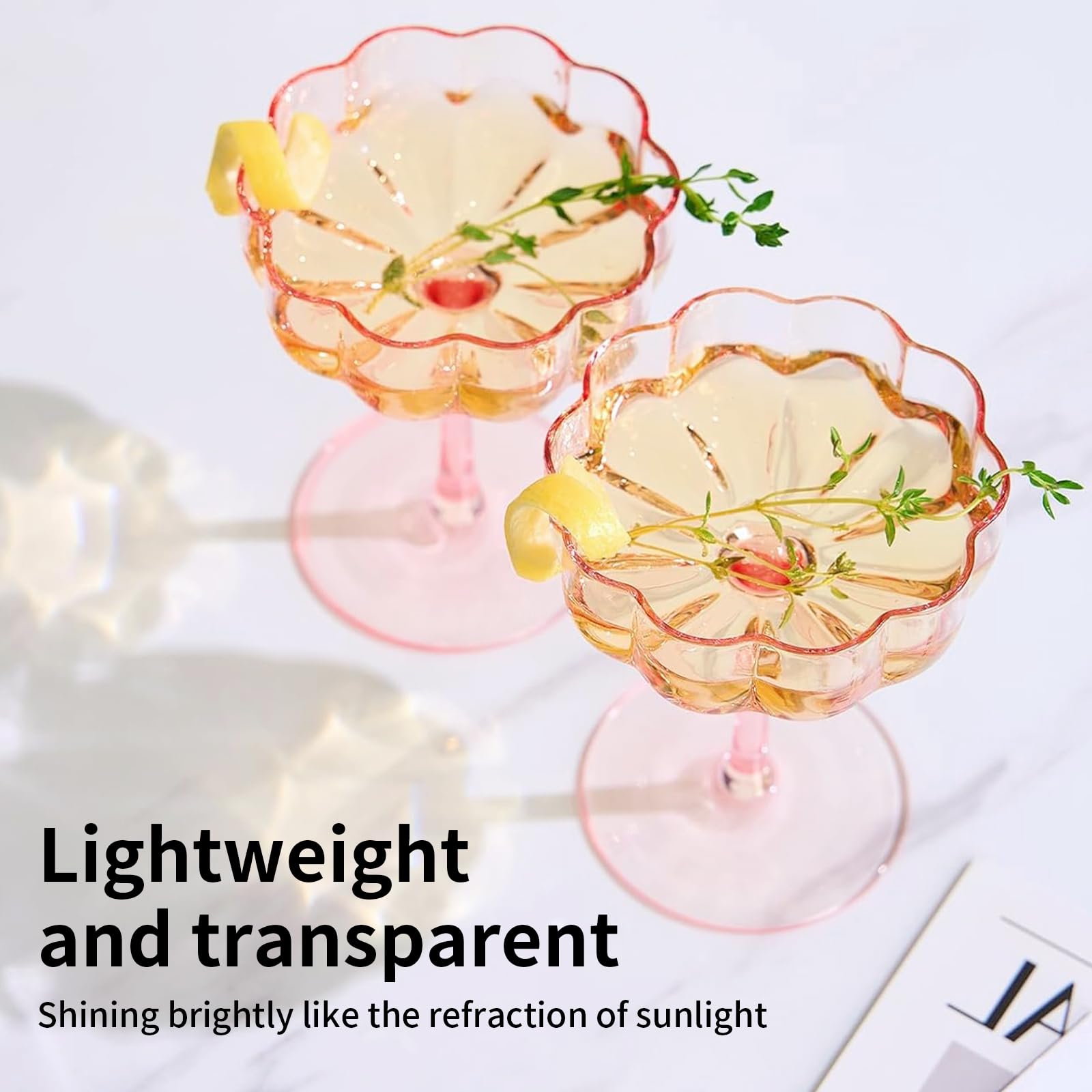 Cocktailgläser Set mit gewellten Blütenblättern (6 Stück), Vintage-Stil Champagnerschale, Geriffelte Champagnergläser, Bar-Glaswaren, Geschenk für Geburtstags oder Hochzeits