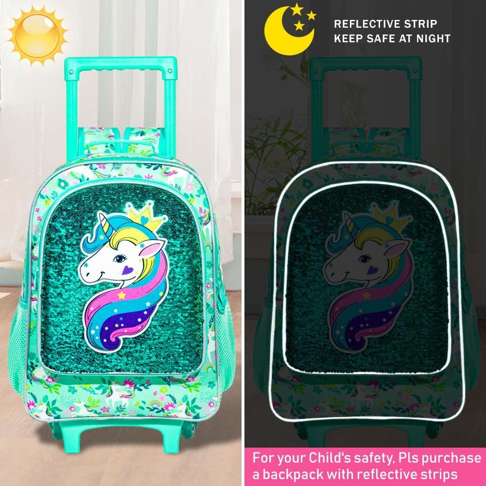 AGSDON 3PCS Rolling Backpack for Girls Boys, Kids Roller Wheels Bookbag, Wheeled School Bag with Lunch Bag - Image 2