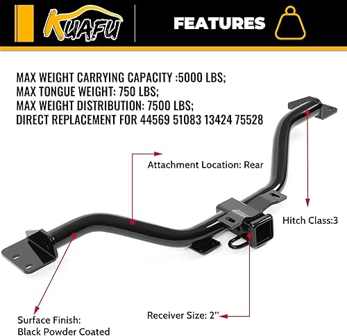 Miniatura 3 de KUAFU Enganche de remolque clase 3 de 2 pulgadas compatible con Buick Enclave Chevrolet Traverse GMC Acadia Limited Saturn Outlook todos los estilos
