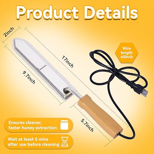 Miniatura 2 de BeeCastle Cuchillo eléctrico de destaponamiento de miel,Raspador eléctrico de acero inoxidable para destaponar miel,Cuchillo de extracción de miel