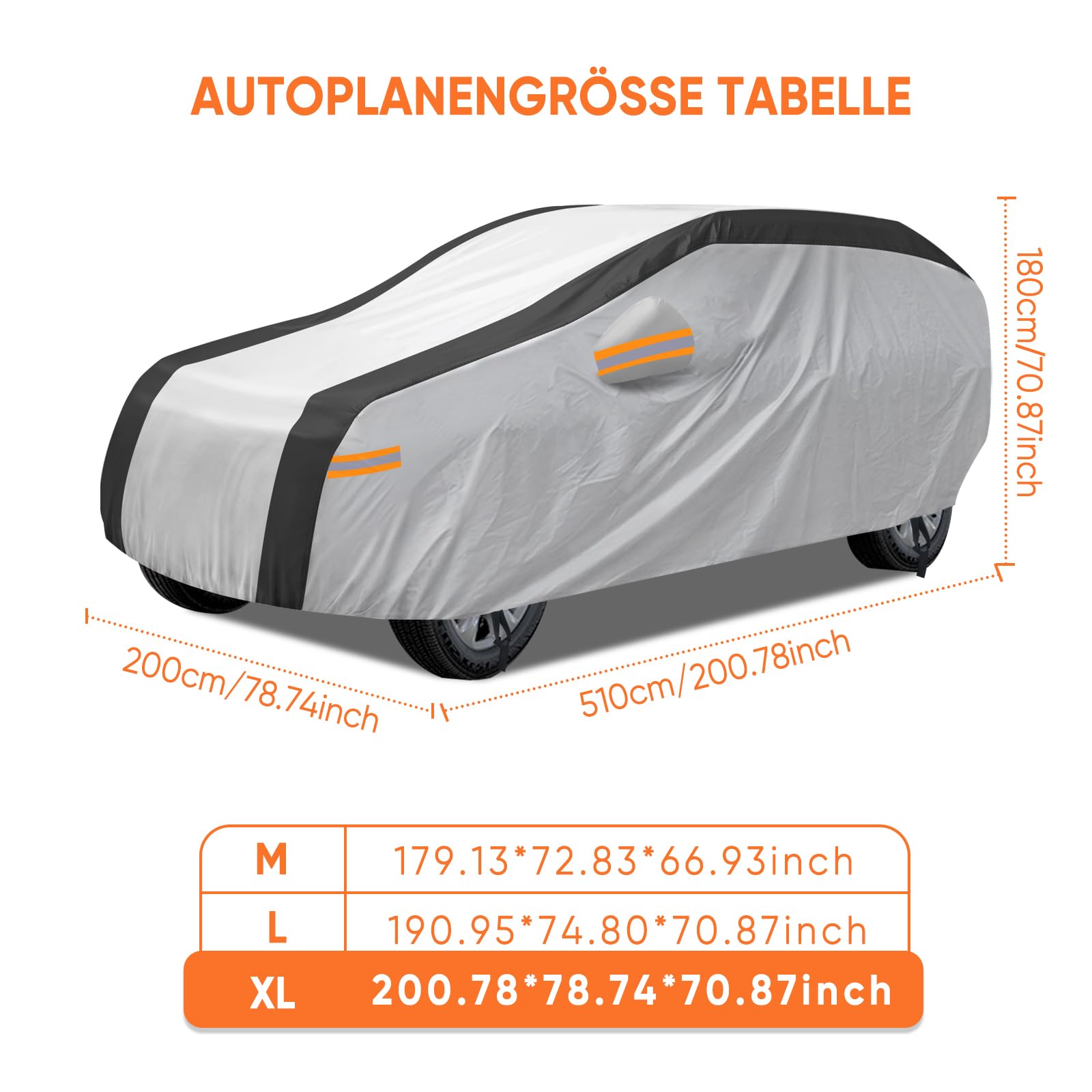 NEVERLAND Auto Abdeckung Outdoor Winter SUV - Auto Abdeckplane SUV Autogarage Schutz vor Regen & Staub Auto Schutzhülle Reflexionsdesign Oxford Cloth 2000PA XL 510x200x180CM