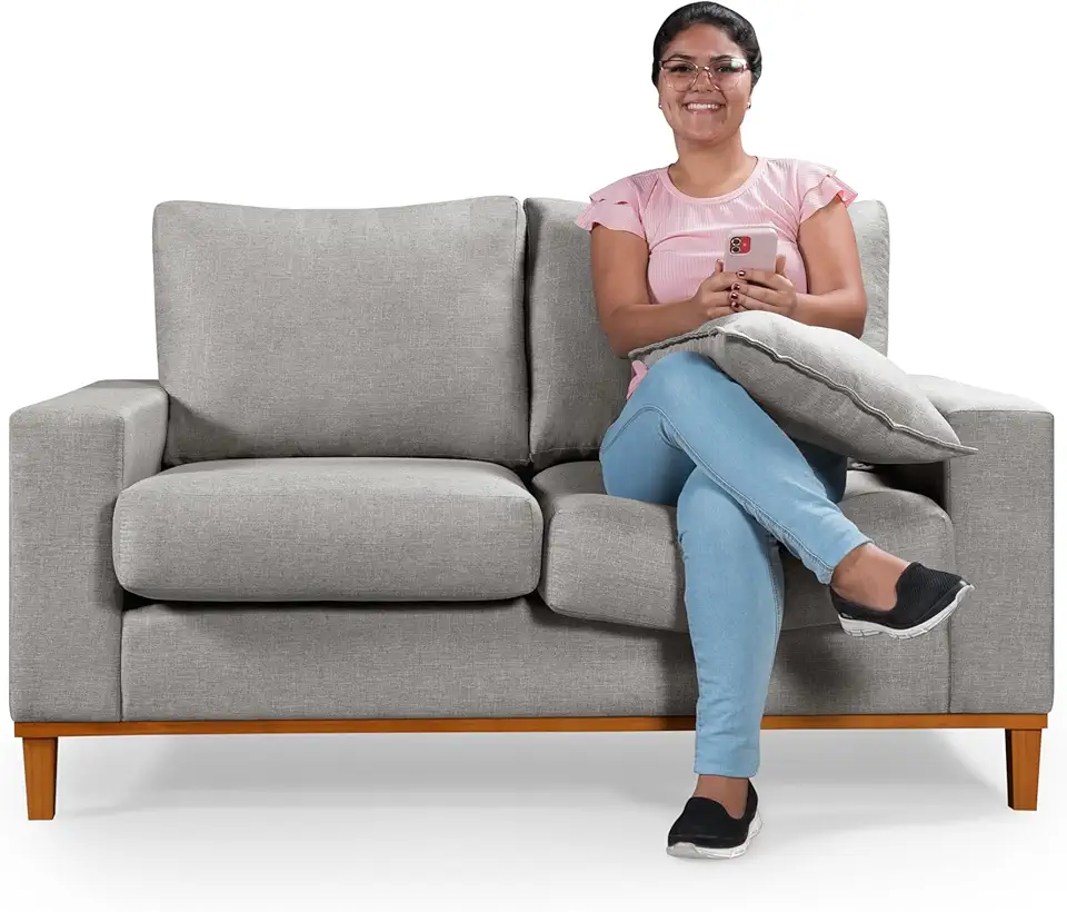 Sofa Living Istambul 2 Lugares Linho Essencial Estofados (Linho, Cinza)