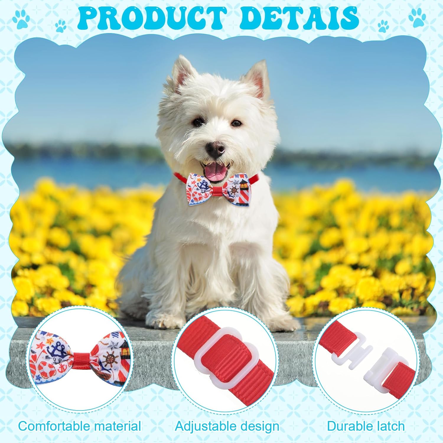 Wesiti 80 Pcs Dog Bow Ties for Small Dogs Assorted Pattern Pet Bowtie Collar Bows Cat Tie Collar Bowtie for Small Medium Puppy Pet Photography Grooming Party(Ocean Bow Tie)