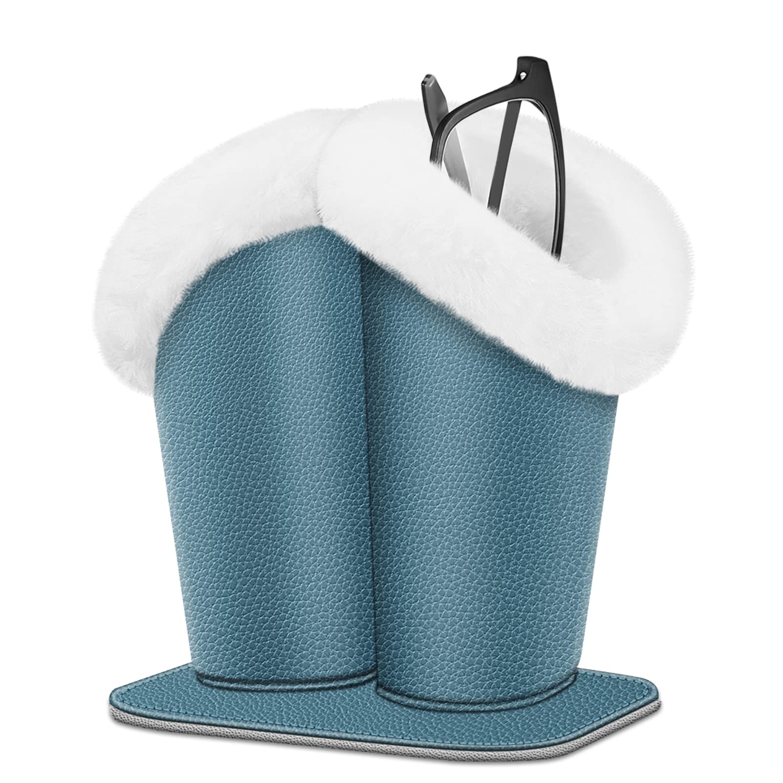 Fintie Plush Lined Double Eyeglasses Holder with Magnetic Base, Glasses Stand Case Organizer for Desk, Nightstand, Office, Ocean Blue, Medium