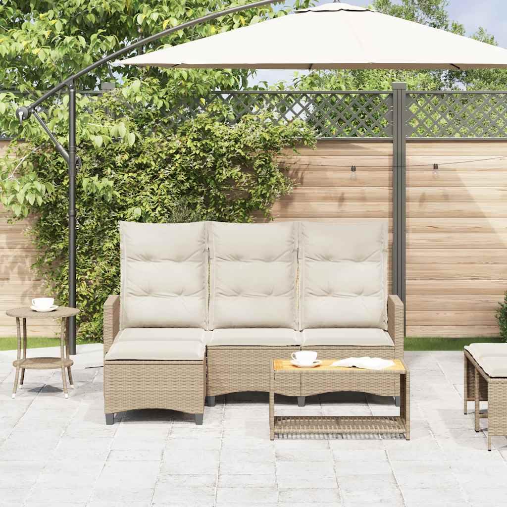 Divano da Giardino con Funzione Reclinabile, Set Angolare in Polyrattan Beige, Struttura Resistente, Cuscini Rimovibili, Salotto da Giardino Esterno,Beige, 176 x 138/125 x 83/91 cm