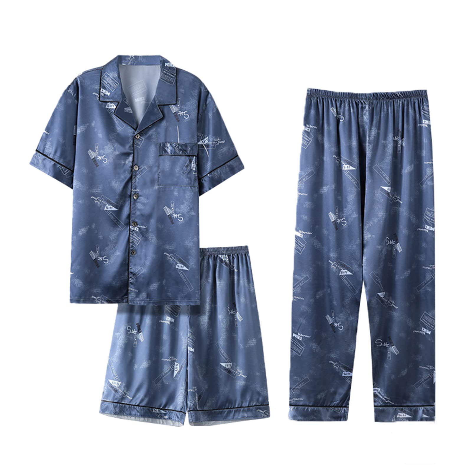 Men's Satin Silk Pajama Set - Long Sleeve & Pants With Pockets