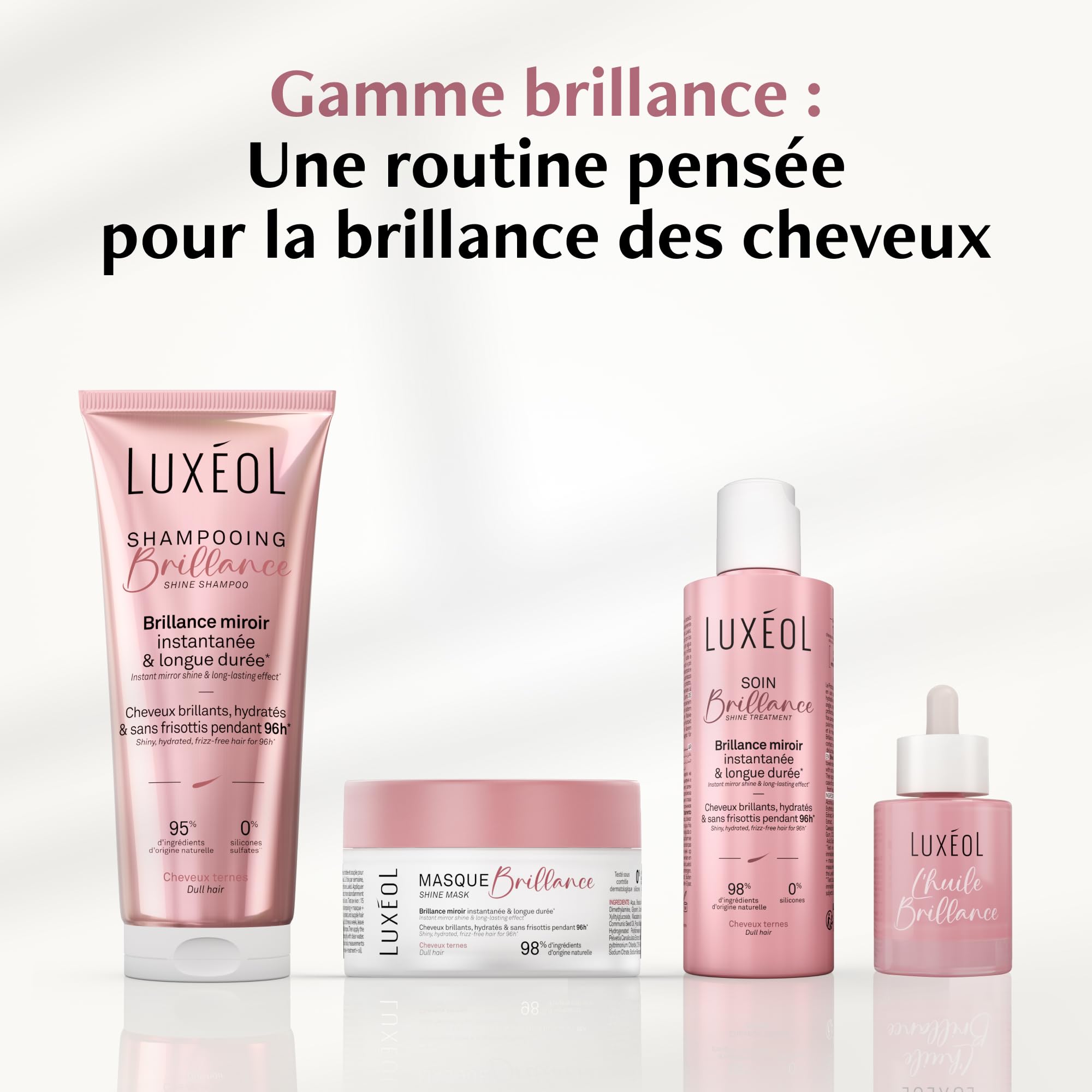 LUXEOL - Shampooing Brillance - Pour des cheveux brillants, hydratés et sans frisottis pendant 96h* - 95% Ingrédients d'Origine Naturelle - Fabriqué en France - 200 ml