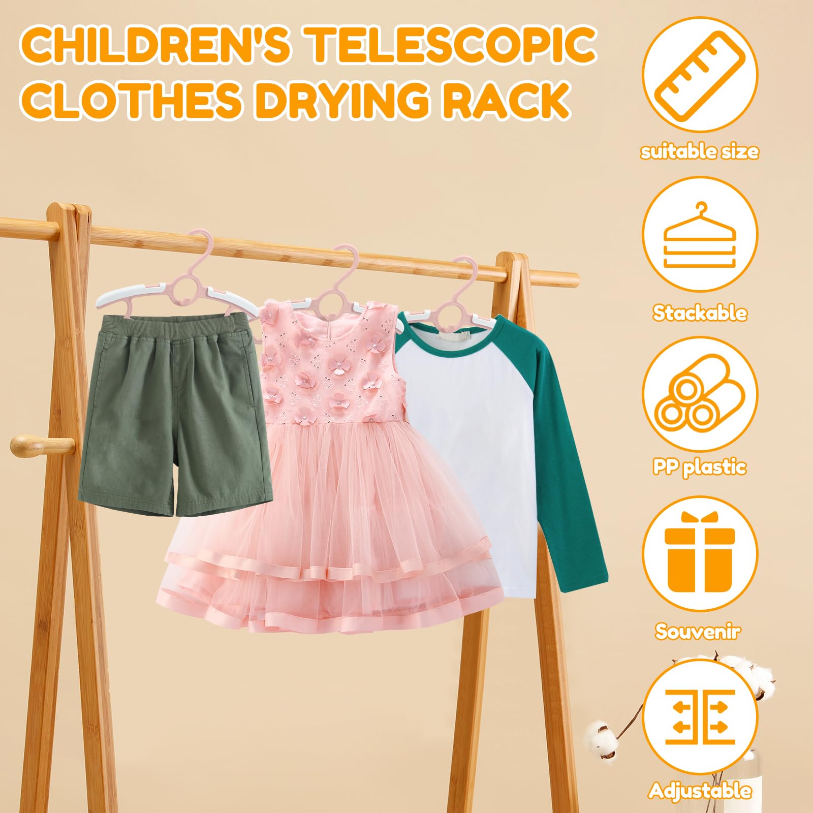 10 Pcs Baby Hangers, Non-Slip and Extendable Nursery Closet Hanger, Space-Saving Children's Newborn Hangers 11-14 Inch Adjustable Children Cloth Hanger for Girls Boys Toddlers Kids(Pink)