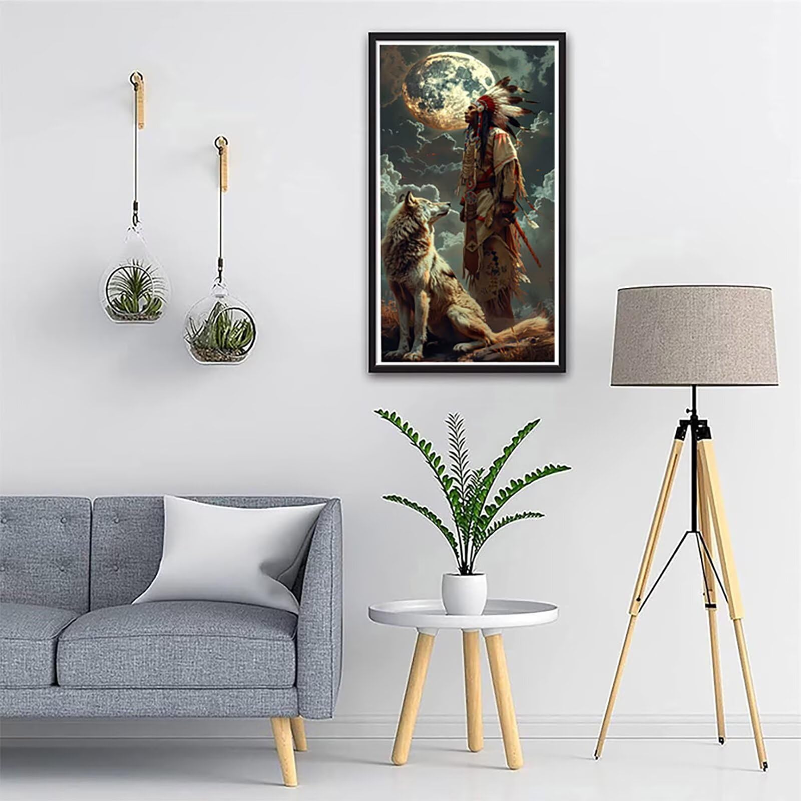 Malen Nach Zahlen Erwachsene Indianer, Malen Nach Zahlen Wolf, Paint by Numbers mit Pinseln und Acrylfarben, DIY Handgemalt Ölgemälde Kit für Deko Wohnzimmer und Wohnzimmer Deko 80x160cm K-2333