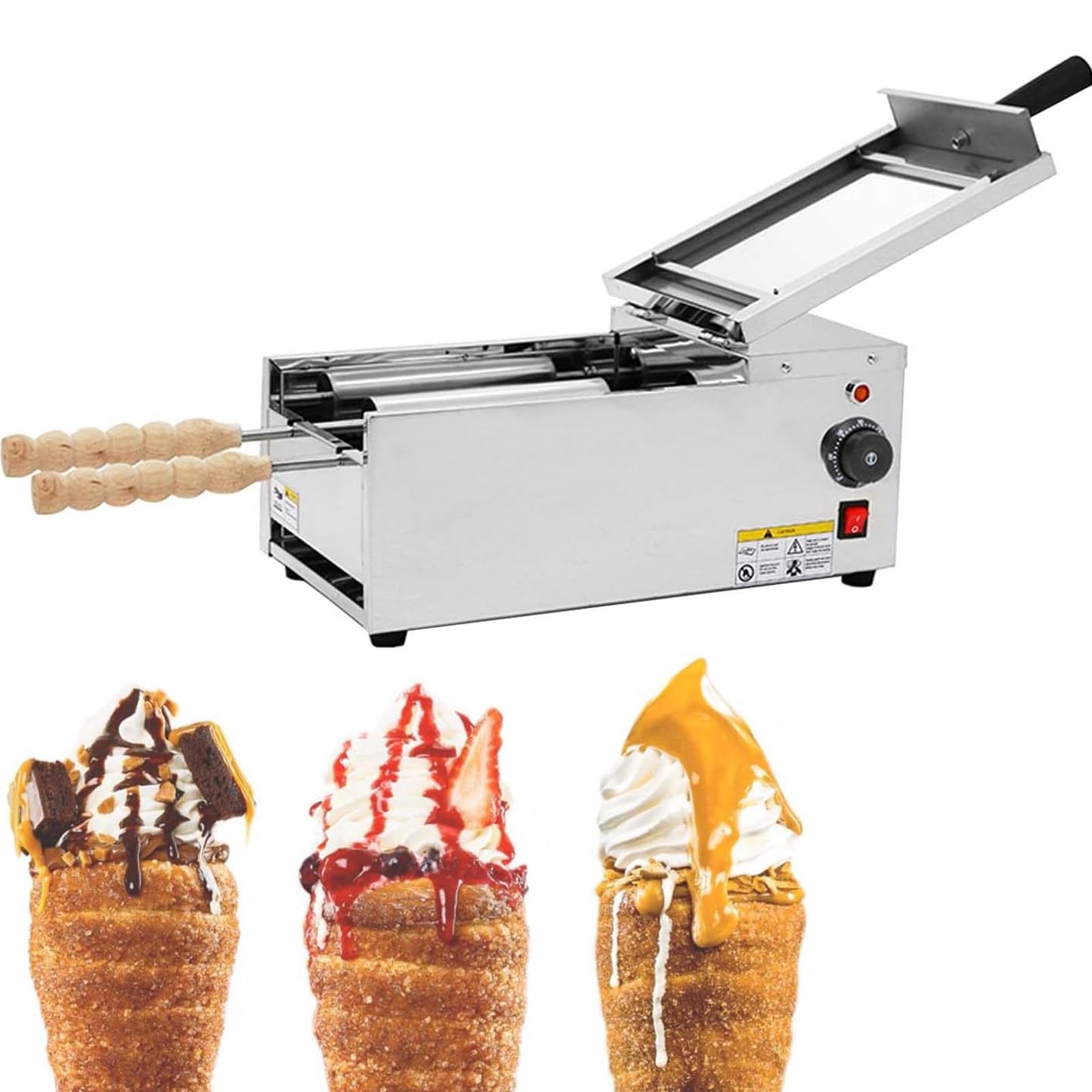 Máquina para Hacer Conos De Helado 1500W,con Molde Acero Inoxidable,Máquina Eléctrica para Hacer Panecillos,Ajustable 50°C a 300°C para La Cocina Doméstica Y El Uso Comercial Snack Bar