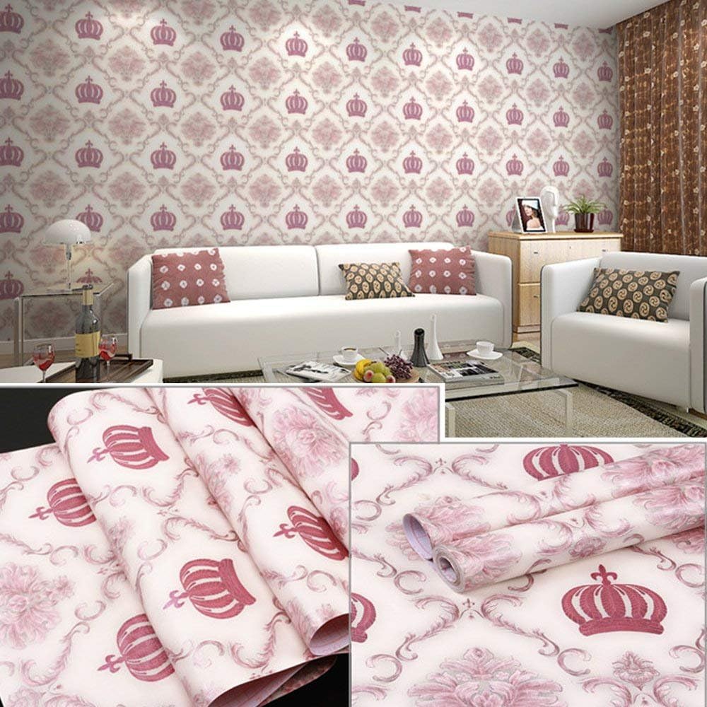 17.8 x 118 Inches Self-Adhesive Liner Paper, Removable Shelf Liner Wall Stickers Dresser Drawer Peel Stick Kitchen Home Decor,Dark Red Flower Crown