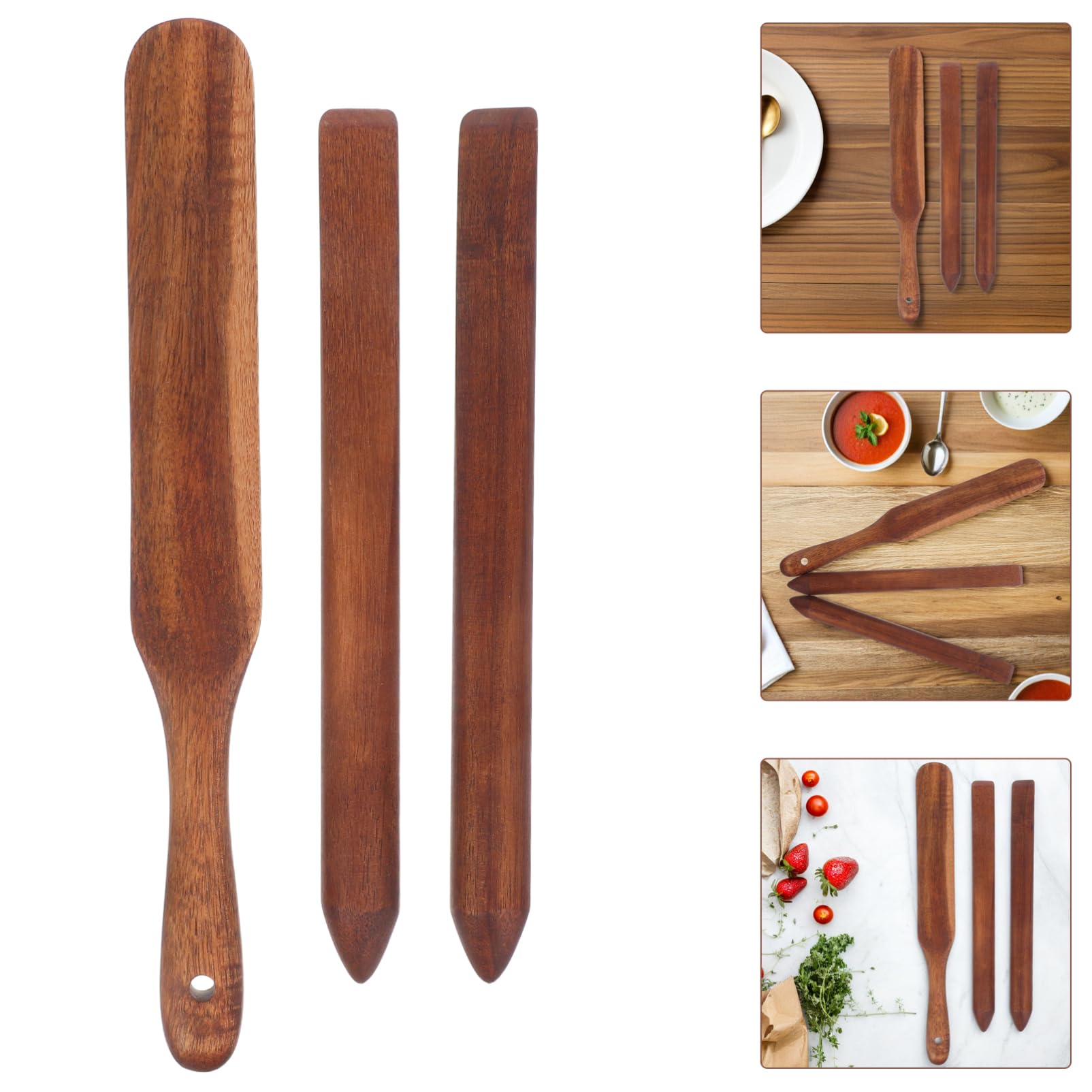 ABOOFAN 3 Piezas Remover de Madera de Acacia Batidor de Pan Utensilios de Cocina de Madera Varilla para Remover Masa Madre Herramienta para Mezclar Pan Herramientas de Cocina Varilla