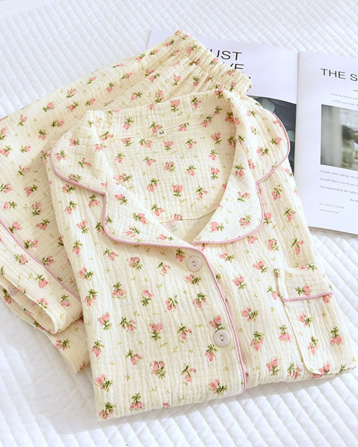 Womens Cute Pajama Set Short Sleeve Button Up Shirt and Shorts 2 Piece Cotton Pj Sets - Image 3