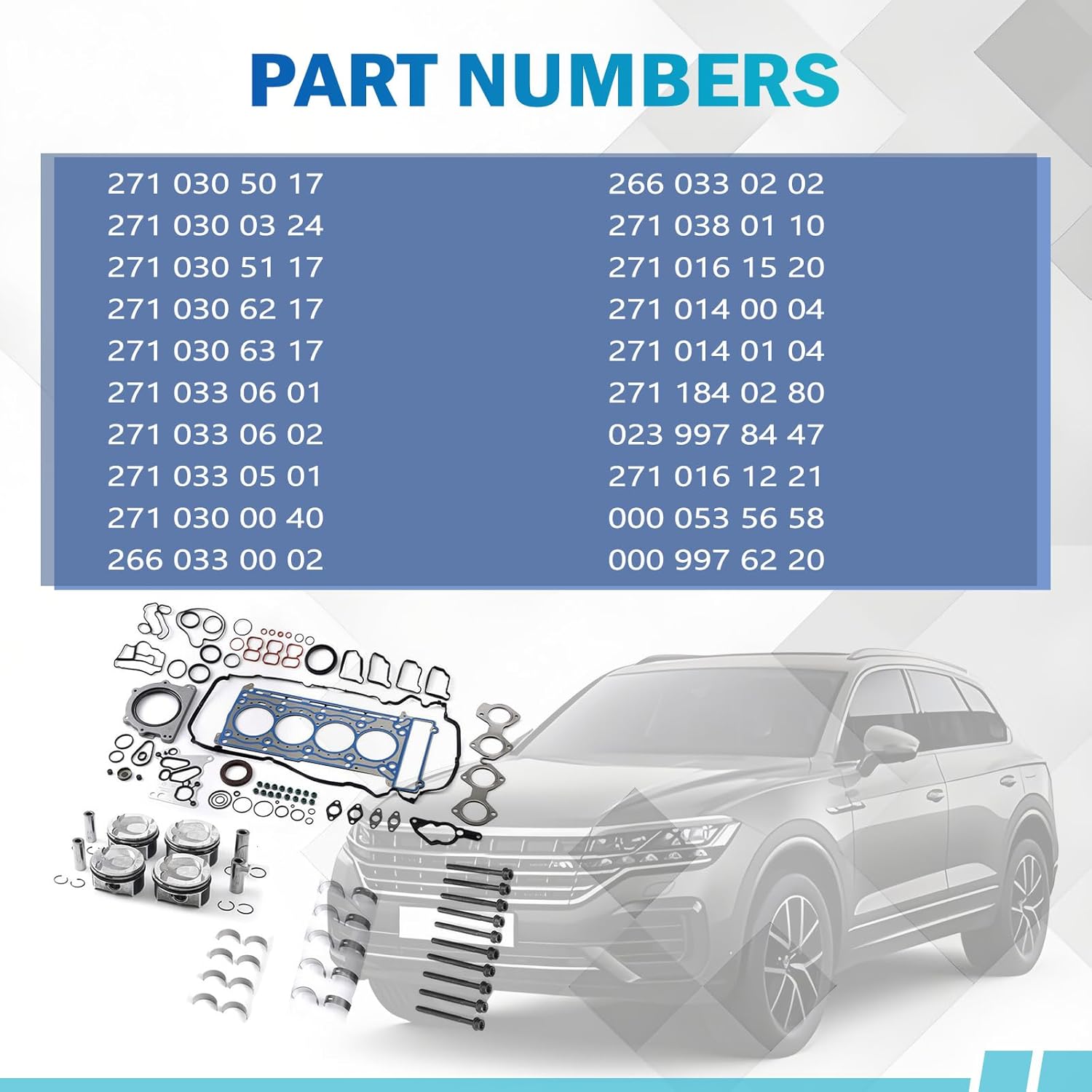 M271 Engine Rebuild Overhaul Gasket Seals Kit w/Pistons Rings Fits for Benz C200 C250 E200 E250 CGI SLK250 W204 W212 1.8L Turbo charged After-Market Parts 2710161520 2710140004 2710140104