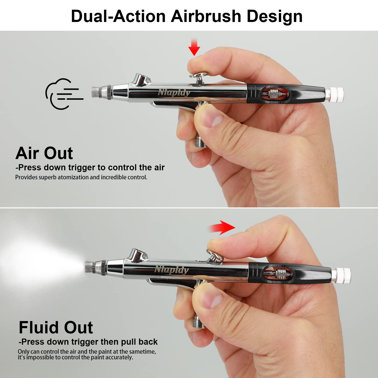 Kit Aerografo a Doppia Azione – Pistola Airbrush con Ugelli da 0,2mm/0,3mm/0,5mm, Tazze da 10cc/20cc/40cc, Tubo Aria e Set di Pulizia – Perfetto per Pittura, Nail Art e Tatuaggi