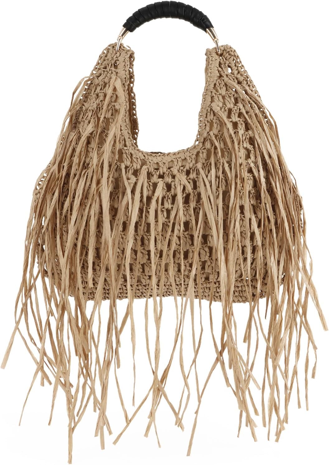 GOKTOW Straw Tassel Beach Bag for Women Lightweight Woven Tote Handbag Fringe Summer Clutch Purse Vacation Shoulder Bags