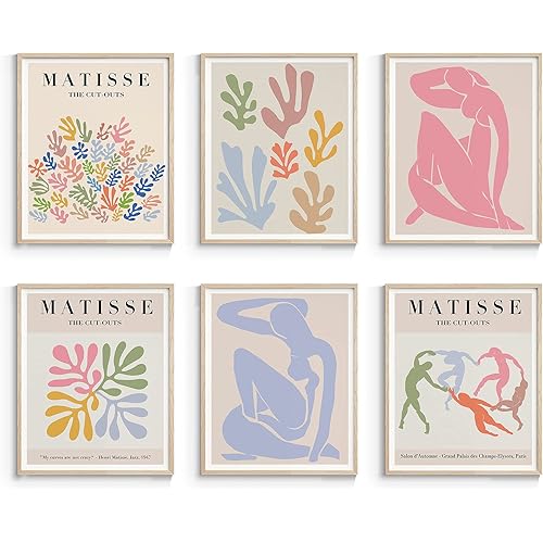 InSimSea Matisse Wall Art Exhibition Poster & Prints, Henri Matisse Posters for Room Aesthetic, Abstract Art Prints UNFRAMED, 8x10in, Set of 6