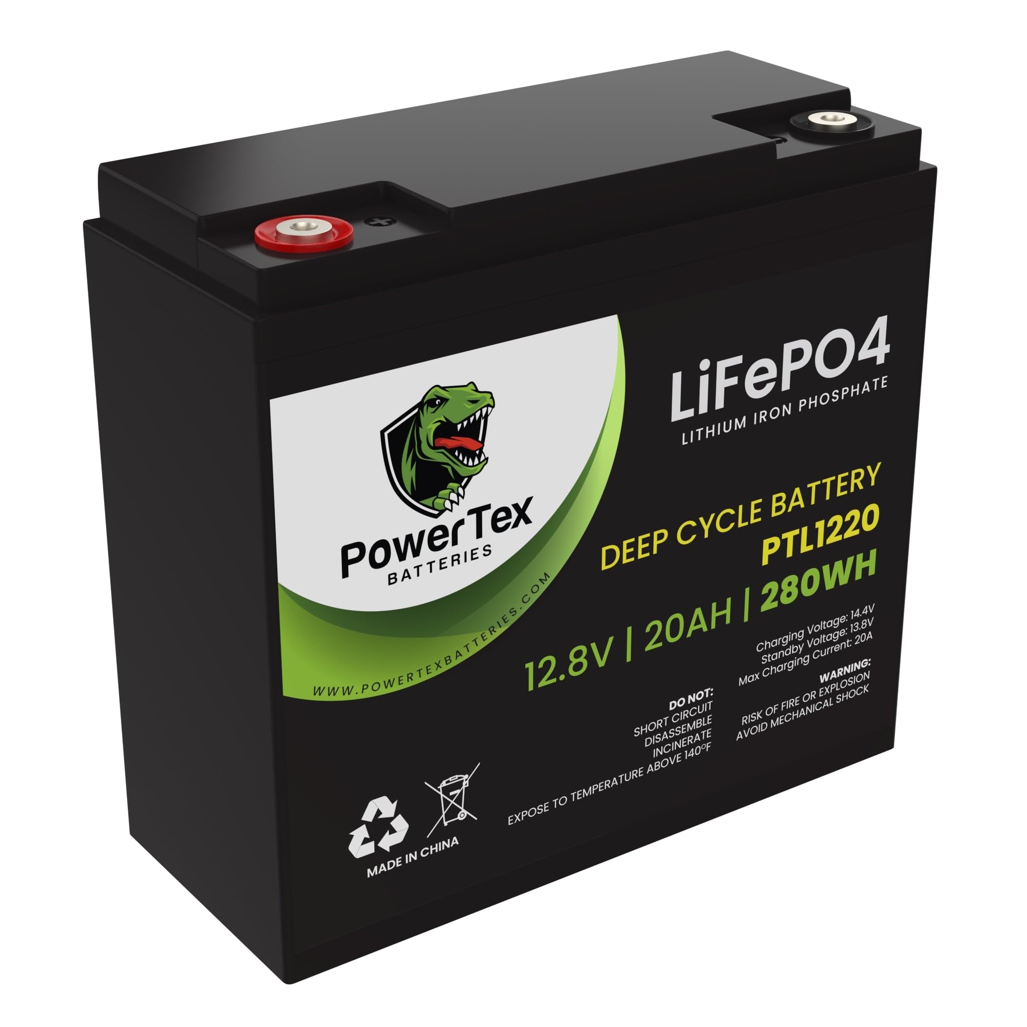 12V 20Ah LiFePO4 Deep Cycle Battery – Lithium Iron Phosphate – 3000+ Cycles, Lightweight, 230Wh – 12.8V Rechargeable Battery for RV, Solar, UPS, Marine, and More