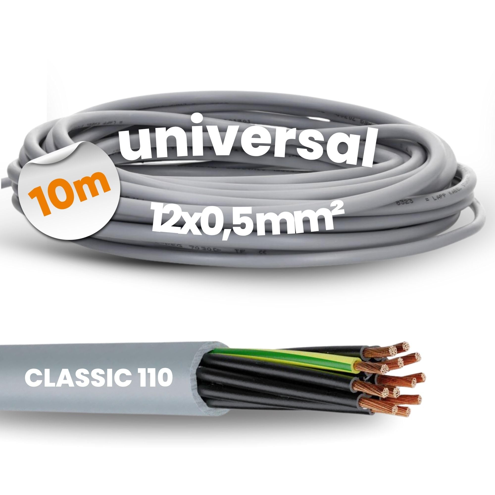 Lapp 1119012 Oliflex Classic 110 - Cavo di Controllo 12 x 0,5 mm² | Cavo a 12 fili flessibile con guaina in PVC grigio, resistente all olio, per utensili elettrici e posa fissa o mobile