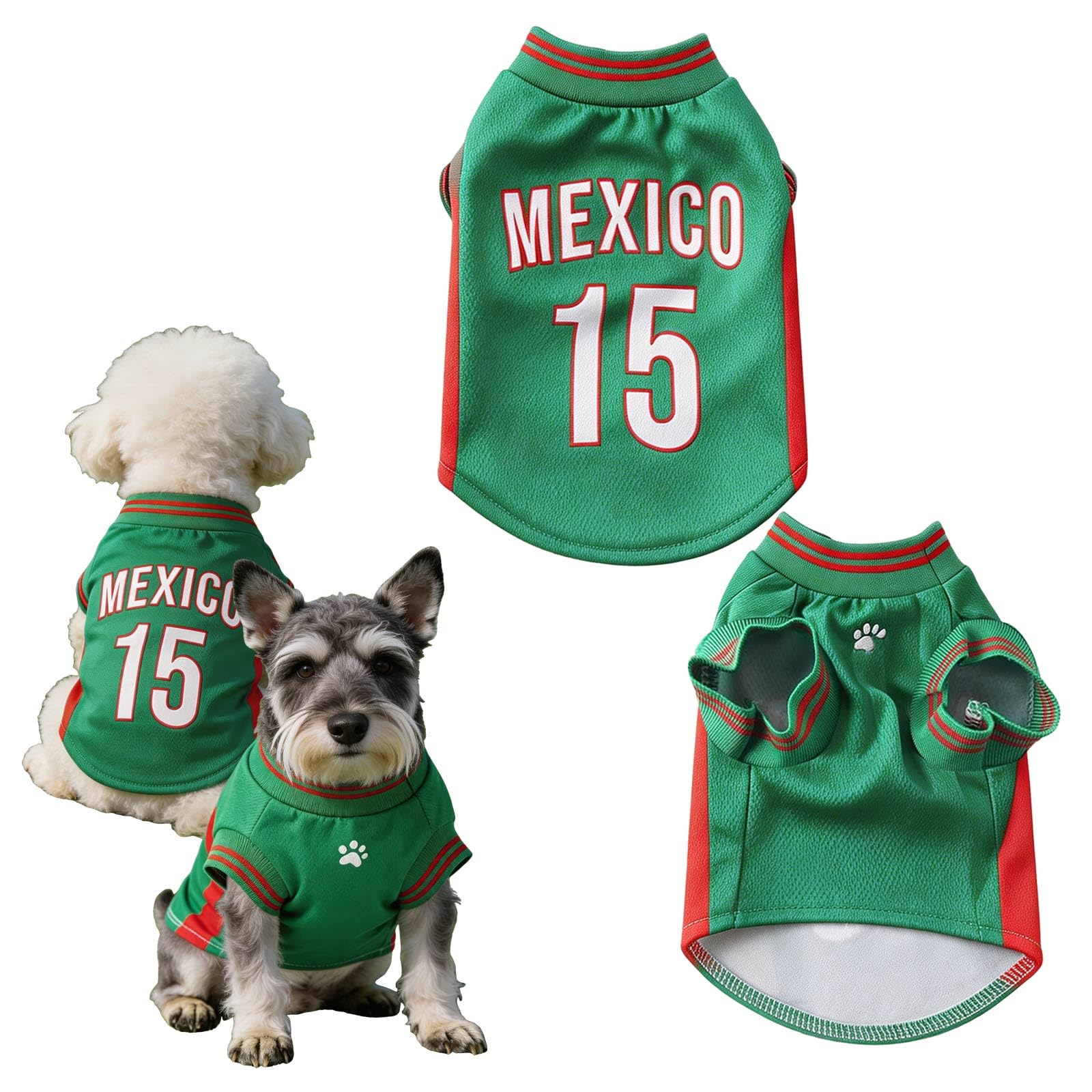 Breathable Dog Football Jersey for Small to Large Dogs - Mesh Pet Sports Shirt with National Team Colours, Soft Summer Vest for Corgi, French Bulldog & German Shepherd (XXL, Mexico-green)