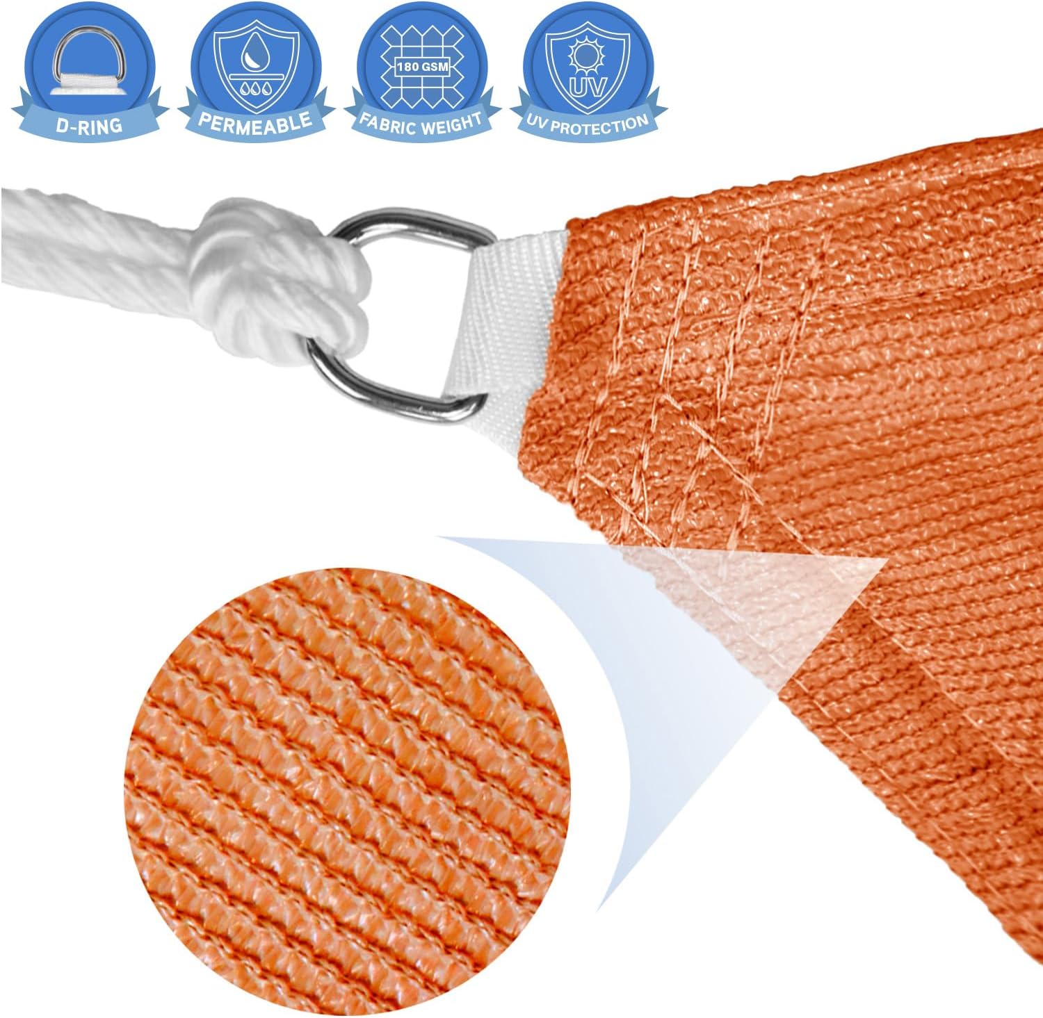 E&K Sunrise 16' x 20' Sun Shade Sail Rectangle Canopy Shade Cover with Hardware Kit UV Block for Outdoor Pergola Patio Backyard Garden Deck (Orange)