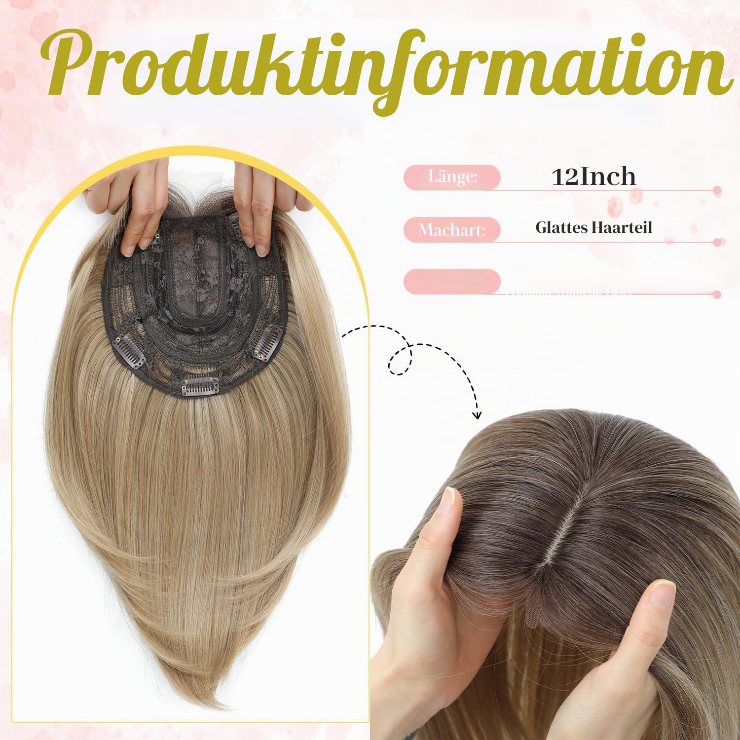 MORICHY Haaraufsätze für dünner werdendes Haar, 16,5x16,5 cm Haaraufsatz mit großer Basis zum Abdecken von grauem Haar oder Haarausfall, synthetische Haarverlängerungen, Clip-in-Pony für den täglichen