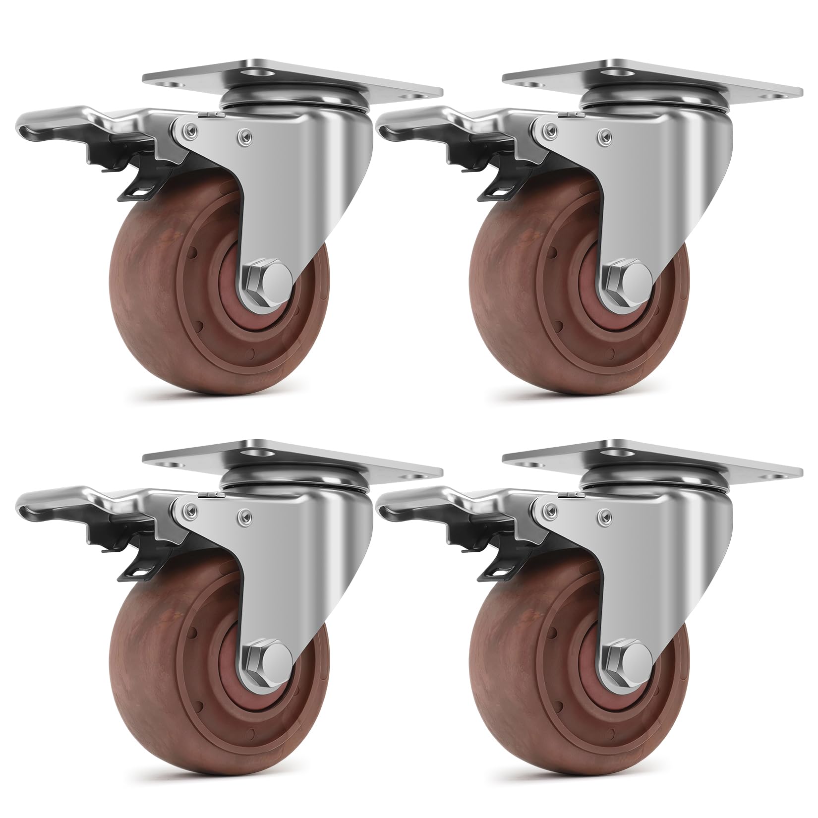 75mm Rotelle Resistenti alle alte Temperature Portata 540KG, 360° Ruote per Mobili con Freno, Ruote Girevoli per Carichi Pesanti per Griglia da Forno, Carrello Barbecue, Set di 4