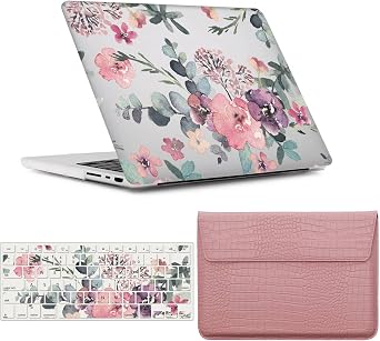Case Compatible with MacBook Air 13 Inch 2020 2019 2018 Release A2337 A2179 A1932 with Retina Display & Touch ID, Leather Case Shell Laptop Cover & Sleeve & Keyboard Skin, Inked Flowers