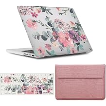 Case Compatible with MacBook Air 13 Inch 2020 2019 2018 Release A2337 A2179 A1932 with Retina Display & Touch ID, Leather Case Shell Laptop Cover & Sleeve & Keyboard Skin, Inked Flowers