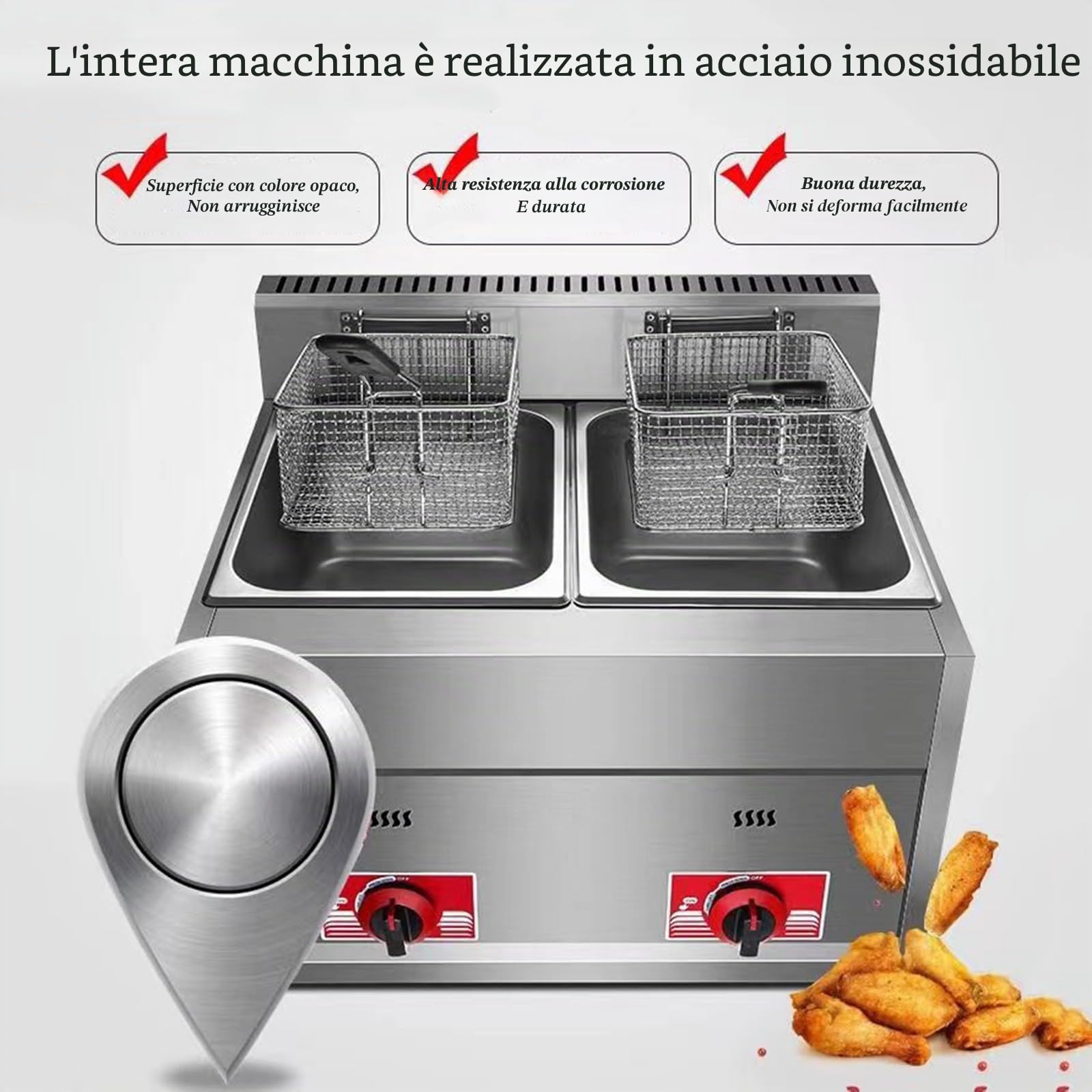 Friggitrice Professionale A Gas, Friggitrice 6Lx2 con Doppio Serbatoio, da banco in Acciaio Inossidabile per Ristorante Familiare Patatine Fritte Commercial