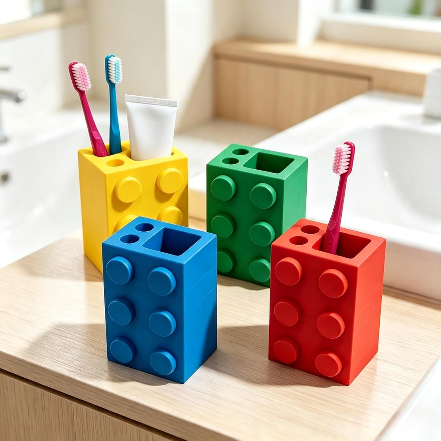 Toothbrush Holder, Durable Building Block Style Tooth Brush Holder Toothbrush Organizer, ABS Plastic Toothbrush and Toothpaste Holder, Toothbrush Holders for Bathrooms (Green) image 5