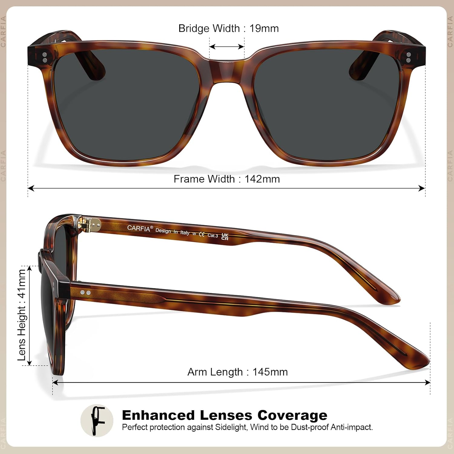 CARFIA Retro Acetate Polarized Sunglasses for Men UV400 Protection Driving Outdoor Anti-Glare Sun Glasses CA5354WS - Image 3