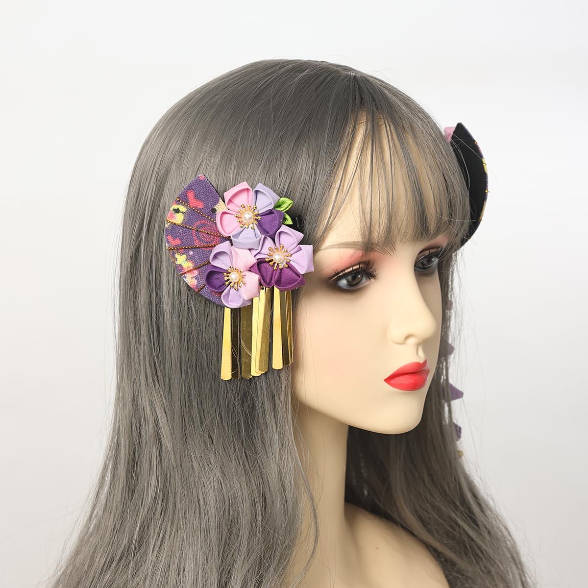 Set di 2 fermagli per capelli da donna a forma di kimono giapponese, con nappa, accessori per capelli tradizionali Kanzashi