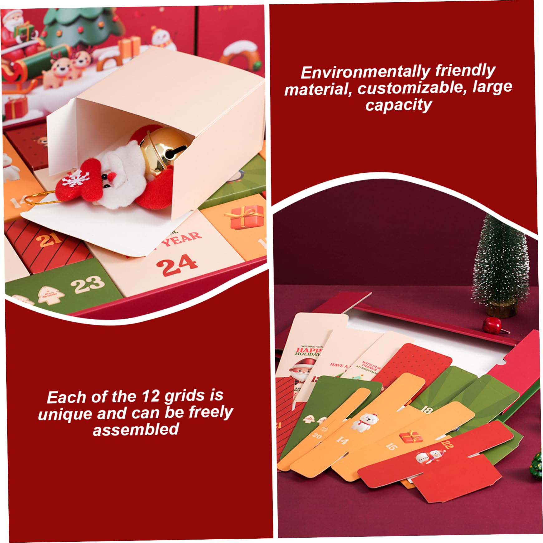 Calendari dell'Avvento vuoti da riempire Scatole del Calendario dell'Avvento di Natale fai da te per il conto alla rovescia di 12 giorni per la decorazione delle festività natalizie.