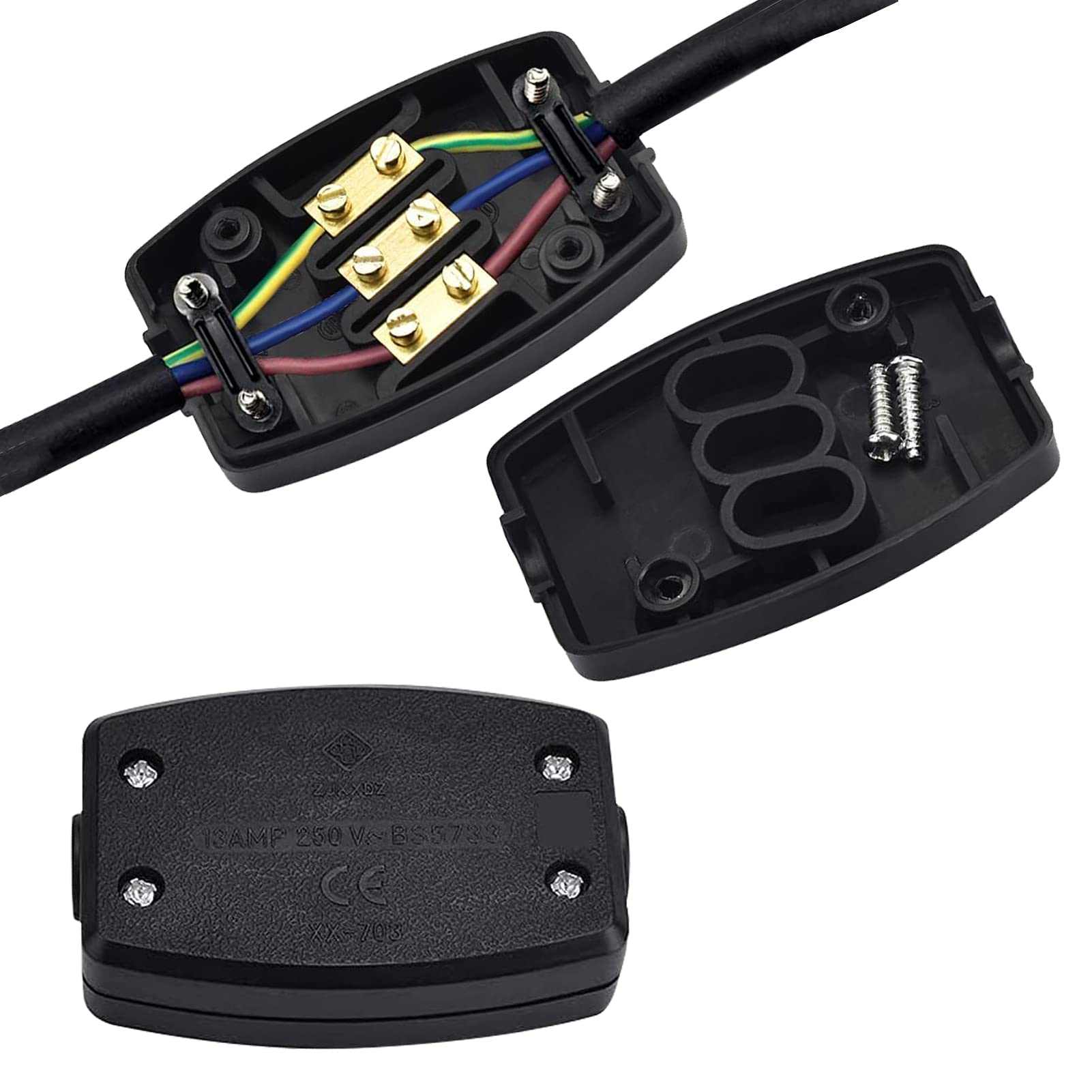 Buy 2 PCS 3 Terminal Electrical Junction Box Flex Connector Black 250v