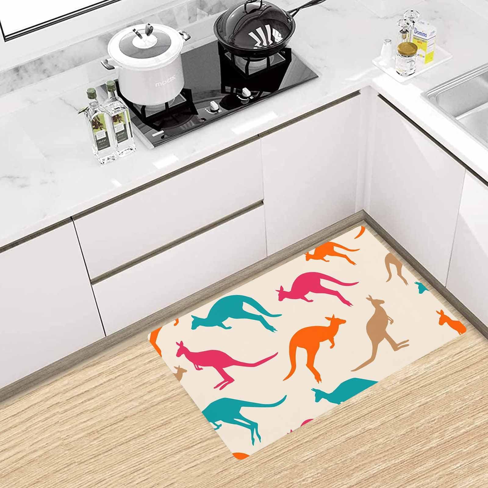 InterestPrint Colorful Pattern Australian Kangaroo Kitchen Mat Kitchen Rugs for Home Kitchen Non-Slip Kitchen Mats for Floor 32x20 inches